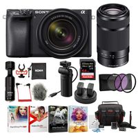 Sony a6400 Mirrorless Digital Camera Bundle: 18-135mm Lens, 55-210mm Lens, 64 GB SDXC, Filter Kit, 3 Batteries, USB Charger, Corel Photo Suite, Messenger Bag, VCT-SGR1 Grip, SD Card Wallet, Mic
