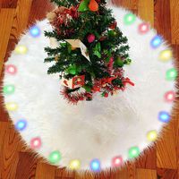 BIGOU Christmas Tree Skirt with LED Light, 30 Inch 2 Modes Snow White Luxury Faux Fur Tree Skirts Base Cover Floor Mat Christmas Lighting Decorations for Xmas Party Holiday Home Garden