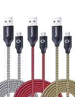 OKRAY Micro 2.0 USB Charging Cable, 3 Pack 10ft/3m Braided Android Charger Cord with Aluminum Connectors Compatible for Samsung Galaxy S6 S7 Edge, HTC, Nokia, Sony, Nexus, and More (Black Gold Red)