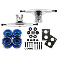 VJ Skateboard Longboard Truck and Wheel, 70mm Long Board Wheels w 7inch 180mm Skateboard Trucks (Silver) Longboard Bearings Longboard Hardware Skateboard Riser Pads (Gel Blue)