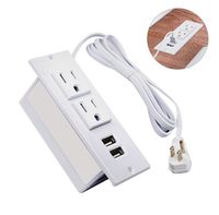 Desktop Power Grommet Recessed Surge Protector Power Strip with 2-Socket 2-USB Charging Ports Charging Station with 6.56 FT Extension Power Cord,Flat Plug (White)