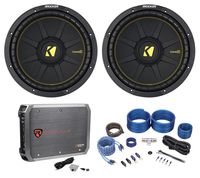 (2) Kicker 44CWCD124 CompC 12" 1200w DVC 4-Ohm Car Subs+Mono Amplifier+Amp Kit