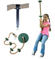 Jungle Gym Kingdom Tree Swing Climbing Rope with Platforms Disc Swings Seat - Outdoor Playground Set Accessories Tree House Flying Saucer Swing Outside Kids Toys - Snap Hook and 4 Feet Strap