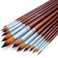 Artist Watercolor Paint Brushes Set 13pcs - Round Pointed Tip Soft Anti-Shedding Nylon Hair Wood Long Handle - Detail Paint Brush for Watercolor, Acrylics, Ink, Gouache, Oil, Tempera, Paint by Numbers