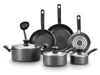T-fal B208SA64 Initiatives Nonstick Inside and Out Dishwasher Safe Oven Safe Cookware Set, 10-Piece, Charcoal