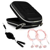 SumacLife 2 Pack Earbud Headphones Set with Retractable Headphone Splitter and Zippered Travel Case Bundle Wired Headset for Android Phones (Universal) - Magenta Pink