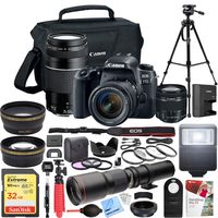 Canon EOS 77D 24.2 MP DSLR Camera with EF-S 18-55mm f/3.5-5.6 + EF 75-300mm f/4-5.6 III Dual Lens Kit + 500mm Preset f/8 Telephoto Lens + 0.43x Wide Angle, 2.2x Pro Bundle
