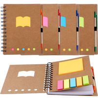 Gejoy 4 Pieces Spiral Notebook Steno Business Notepad with Pen in Holder and Sticky Notes Index Tabs Page Markers for School Office, 17.8 by 13.5 cm, 280 Sheets Totally, Kraft Cover
