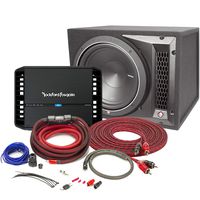 Rockford Fosgate Punch P300X2 2-Channel car Amplifier with P1-1X10 10" Punch P1 ported subwoofers and 4 Gauge Amplifier Power Wiring Kit and RCA Wire Bundle