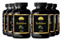 Digestion Support - Pure RESVERATROL Supplement 1200 mg - Grape Seed Extract - 6 Bottles 360 Capsules