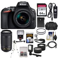 Nikon D5600 Wi-Fi Digital SLR Camera & 18-55mm VR DX AF-P + 70-300mm VR AF-P Lens + 64GB Card + Case + Flash + Video Light + Battery + Tripod Kit