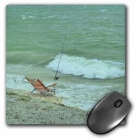 3dRose LLC 8 x 8 x 0.25 Inches Mouse Pad, Chair Fishing Pole and Ocean (mp_41621_1)