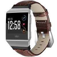 SKYLET for Fitbit Ionic Bands, Genuine Leather Accessories Replacement Strap with Metal Buckle for Fitbit Ionic Smart Watch Wristbands (Watch Not Included)[Brown with Black Connector]