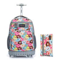 Tilami Rolling Backpack 18 inch with Pencil Case Wheeled Laptop Bag, Doughnut
