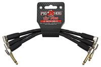 Pig Hog PHLIL6BK Lil' Pigs Right-Angle 1/4" Vintage Black Woven Instrument Patch Cables, 6" (3 Pack)
