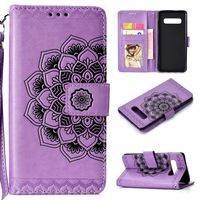 Galaxy S10 Case, UNEXTATI 3D Emboss Mandala Flower PU Leather Flip Wallet Cover Case with Card Slots and Kickstand for Samsung Galaxy S10, Purple