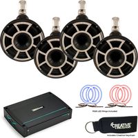 Kicker 44KXMA12002 amp, Two Pairs of Wet Sounds REV 8 Black Swivel Clamp Waketower Speakers & RGB LED Rings