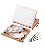 Falling in Art Acrylic Painting Set with Table Easel Drawer, Canvas Panels, Brushes and More