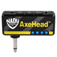 Nady AxeHead Miniature Headphone Guitar Amplifier - Built-in amp simulation with gain, tone and volume controls - includes headphones splitter, 3.5mm audio cable, and USB charging cable
