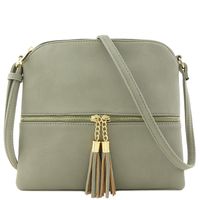 Lightweight Medium Crossbody Bag with Tassel (Stone)