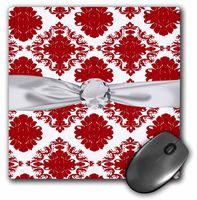 3dRose LLC 8 x 8 x 0.25 Inches Mouse Pad, Lovely Red/White Diamond Damask Pattern (mp_102651_1)