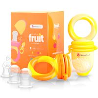 NatureBond Baby Food Feeder/Fruit Feeder Pacifier (2 Pack) - Infant Teething Toy Teether in Appetite Stimulating Colors | Bonus Includes All Sizes Silicone Sacs