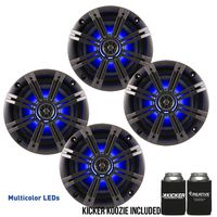 KICKER KM65 6.5-INCH (160mm) Marine Coaxial Speakerswith .75" tweeters,LED Charcoal and White Grilles,4-OHM Bundle