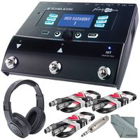 TC-Helicon Play Acoustic Vocal and Acoustic Guitar Effect Processor Pedal Bundle along w/Stereo Headphones + Xpix Cables + Fibertique Cloth