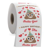 Happy Birthday Funny Toilet Paper Roll - I Love the Poop Outta You - Romantic Poop Emoji 3 Ply Tissue Paper - Funny Bathroom Novelty Joke Present - Image on Each Sheet - Unique Mens Bday Gag Gift Idea