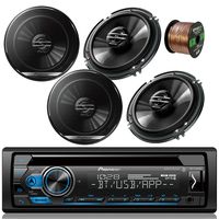 Pioneer DEH-S4100BT Car Bluetooth Radio USB AUX CD Player Receiver - Bundle Combo with 4X Pioneer TSG1620F 6.5" 300W 2-Way Black Car Coaxial Audio Speakers + Enrock 50 Ft 16 Gauge Speaker Wire