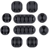 10 Pack Wisdompro Cable Cord Clip Holder - Super Functional Low-profile Design, with 3M Adhesive Backing, You Can Sort Out the Mess of Cables Cords around Your Home, Office Workspace - Black