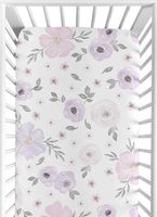 Sweet Jojo Designs Lavender Purple, Pink, Grey and White Baby or Toddler Fitted Crib Sheet for Watercolor Floral Collection - Rose Flower