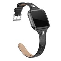 SWEES Leather Bands Compatible with Fitbit Versa 2 / Fitbit Versa Lite & SE/Fitbit Versa, Slim Thin Genuine Leather Replacement Strap for Versa Women (5.5" - 7.9"), Black, Champagne, Rose Gold, Tan