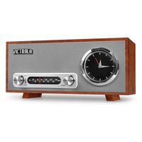 Victrola Bluetooth Analog Clock Stereo with FM Radio and USB Charging, Mahogany (Renewed)