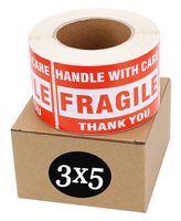 SJPACK Fragile Stickers 3'' x 5'' 1 Roll 500 Labels Fragile - Handle with Care - Thank You Shipping Labels Stickers (500 Labels/Roll)