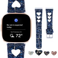 Moonooda Watch Band Compatible with Fitbit Versa/Fitbit Versa 2/ Versa Lite Edition/Versa SE Smart Glitter Sparkling Hollowed-Out Watch, Replacement 23mm Wristband Women Men Strap, Back&Blue
