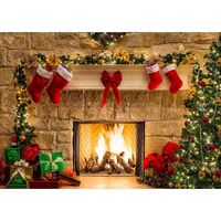 Christmas Photo Backdrop Fireplace Xmas Decoration Background Photoshoot Winter Backdrop Decorations for Family Kids Portrait Photo Studio Photo Booth 036