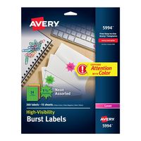 Avery 5994 Neon, Fluorescent burst laser labels, 1-1/2 diameter, 360/pack