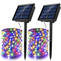 JosMega Upgraded Larger Solar Powered String Lights 2 Pack 33 ft 100 LED 8 Modes Waterproof IP65 Twinkle Lighting Indoor Outdoor Fairy Firefly Lights Auto ON / OFF (2 Pack 33 ft 100 LED, Multicolor)