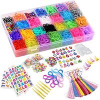 DasKid 12,000+ Rainbow Rubber Bands Refill Set 11,000+ Loom Bands 42 Colors 600 Clips 200 Beads + 52 ABC Beads 30 Charms 10 Backpack Hooks 10 Tassels 5 Crochet Hooks 5 Hair Clips ABC & Number Stickers