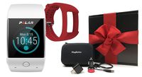 Polar M600 (White) Gift Box Bundle | Includes Extra Silicone Band (Red), PlayBetter USB Car & Wall Charging Adapters, Hard Case | GPS Sports Smart Watch, Wrist HR | Black Gift Box, Red Bow
