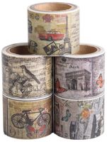 Antique Washi Tape Set (Japanese Masking Tape) by MIKOKA, 1.2 Inches Wide, 16.4 Feet Long, 5 Rolls - Vintage Wide