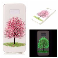 Luminous Case for Samsung Galaxy S8 Plus,Aoucase Soft Silicone TPU Flexible Shockproof Scratchproof Bumper Glow The Dark Cover Shell with Black Dual-use Stylus,Cherry Blossoms