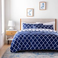 Linenspa All- Season Reversible Alternative Hypoallergenic-Plush Fill-Machine Washable Microfiber Comforter, Full, Navy/White Quatrefoil