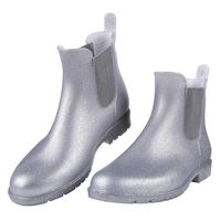 Women's Ankel Rain Boots Waterproof Slip On Chelsea Booties Light Glitter Silver LS37