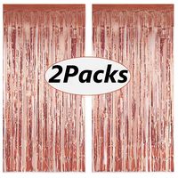 2PCS Rose Gold Foil Fringe Curtains Photo Backdrop,3ft x 8.3ft Metallic Tinsel Curtains for Birthday Wedding Engagement Bachelorette Party Bridal Shower Baby Shower Decorations Favors Supplies