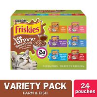Purina Friskies Gravy Wet Cat Food Variety Pack, Gravy Sensations Farm & Fish Pouches - (24) 3 oz. Pouches