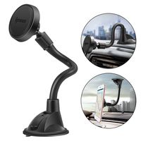 IPOW Long Arm Universal Magnetic Cradle Windshield Dashboard Cell Phone Mount Holder with 4 Metal Plates, Soft Firm Goose Arm and Enhanced Suction Cup