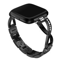 patrohoo for Fitbit Versa Metal Bands, Replacement Assesories Straps for Fitbit Versa Women/Men Silver Rose Gold Black(Black)