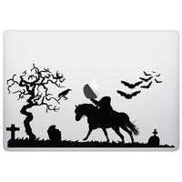 Laptop MacBook Decal - Headless Horseman with Graveyard Bats and Tree - Matte Black Skins Stickers